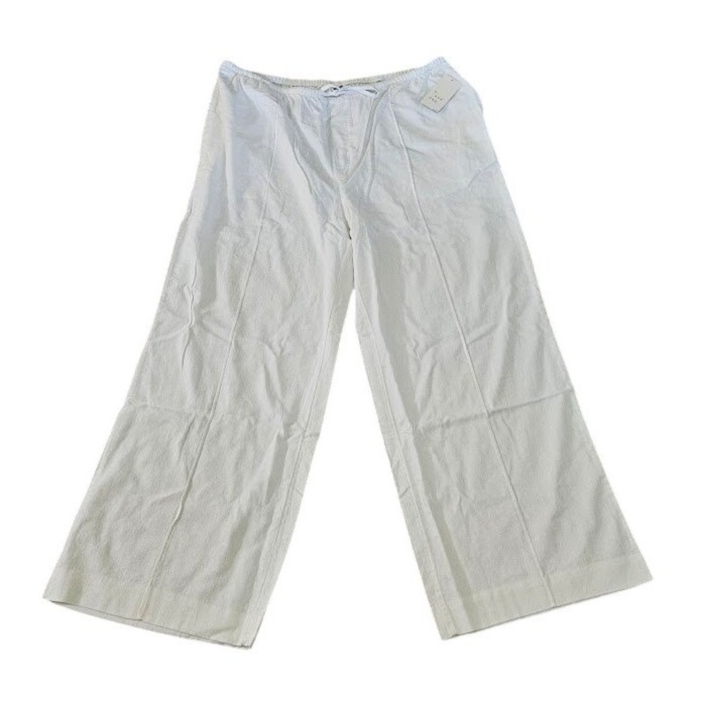 A New Day Wide Leg Linen Blend Pants Women Size 1X White New Pull On Drawstring
